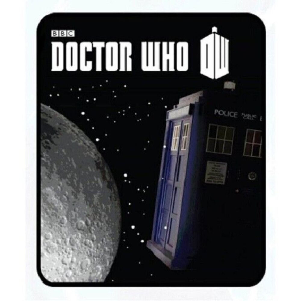 New Dr WHO Moon & Tardis Fleece Throw Gift Blanket Doctor Police Box BBC TV Show